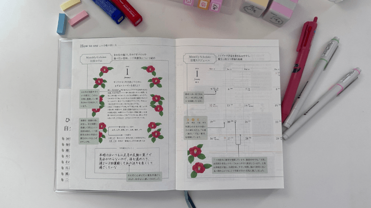 養生手帳の見開き画像